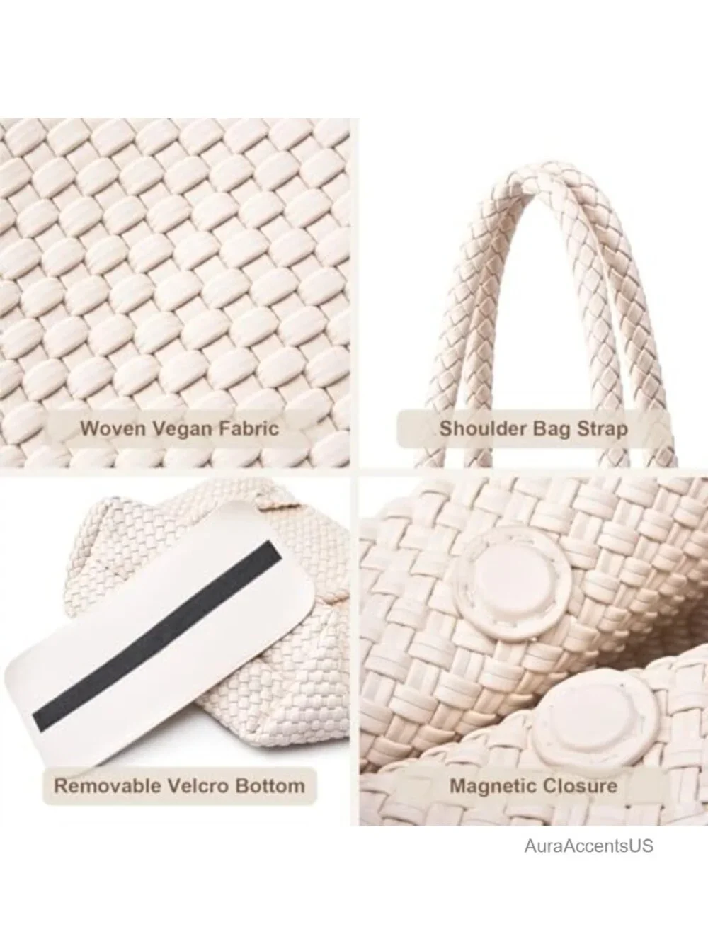 Woven Vegan Leather Tote Bag - Large Handbag with Clutch